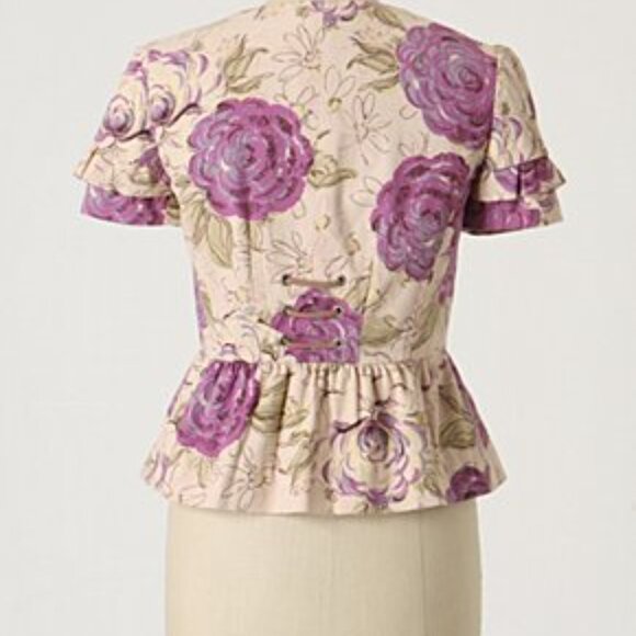 Anthropologie x Elevenses Cotton Purple Floral Blouse - Picture 2 of 7